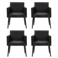 Kit 4 Poltronas Luca 1 Lugar Tecido Sintético Pé Palito - Preto - Cor: Preto - 1