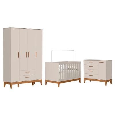 Conjunto de Quarto Flip Guarda Roupa Cômoda Berço 6 Gavetas 5 Portas MDF Areia Fosco