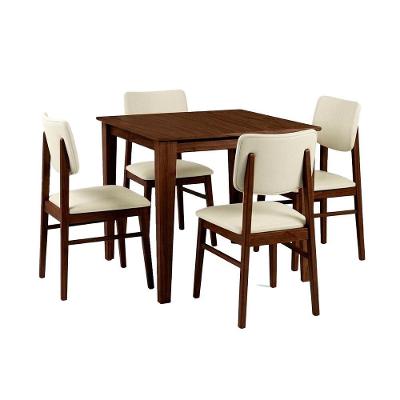 Conjunto de Mesa com 4 Cadeiras 4 Lugares em Madeira Bege 80CM Ágape