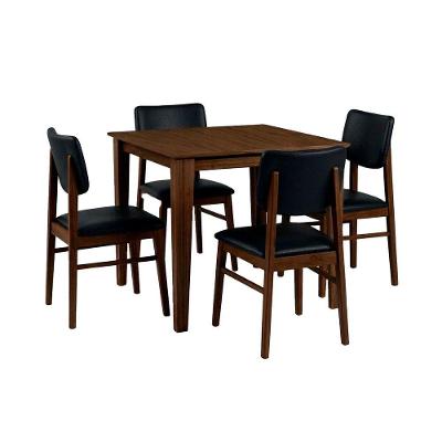 Conjunto de Mesa com 4 Cadeiras 4 Lugares Tampo em MDF Estofado em Courino Castanho Escuro Preto