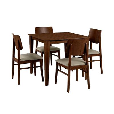 Conjunto de Mesa com 4 Cadeiras 4 Lugares Tampo em Madeira Encosto em Courino 80CM Ágape