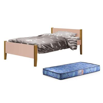 Cama Solteiro Simba com Pés Amadeirado e Colchão D20 MDF Reller Móveis