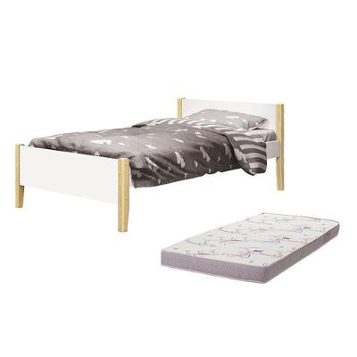 Cama Solteiro Simba com Colchão MDF Branco Fosco Reller Móveis