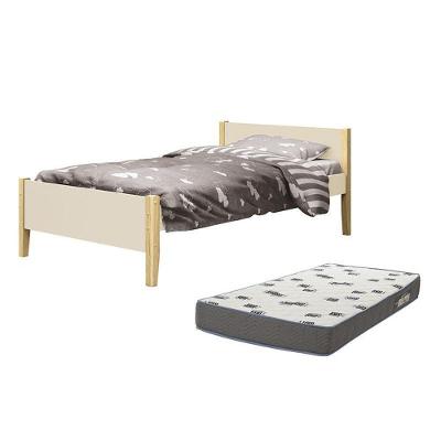 Cama Solteiro Simba com Colchão Pés Madeira MDF Amarelo Fosco Reller Móveis