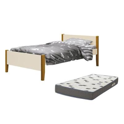 Cama Solteiro Simba com Colchão MDF Areia Fosco Reller Móveis