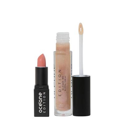 Kit Batom e Brilho Labial Océane Edition Mini Lipstick Nude Pink e Glossy Me Glazed Rosa 2G 4G