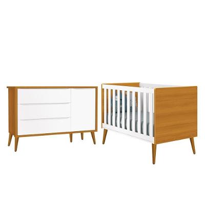 Jogo de Quarto Infantil Berço Multifuncional Theo Retrô MDF Branco-savana Reller Móveis