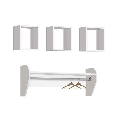 Kit 3 Nichos e Prateleira Juju sem Porta sem Gavetas MDF 92CM Branco Brilho