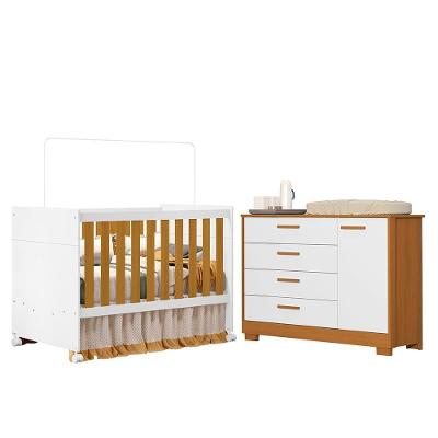 Jogo de Quarto Zaki Cômoda e Berço Katatau 1 Porta 4 Gavetas MDF Branco Fosco-savana