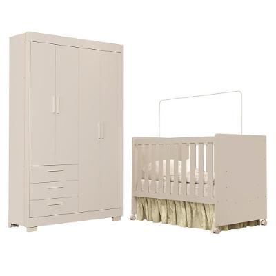 Jogo de Quarto Infantil Zaki Guarda Roupa e Berço 4 Portas 3 Gavetas MDF Areia Fosco Reller Móveis