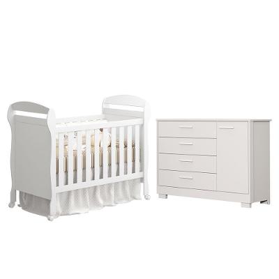Jogo de Quarto Infantil Cômoda Zaki e Berço Mini Cama Danny 4 Gavetas MDF Branco Fosco Reller Móveis