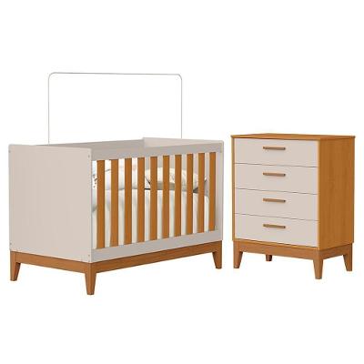 Jogo de Quarto Infantil Cômoda 4 Gavetas e Berço Americano MDF Areia Fosco-savana Reller Móveis