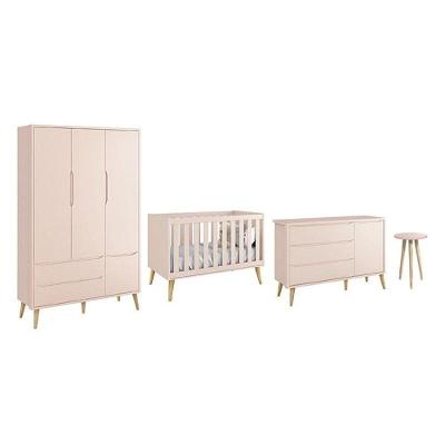 Conjunto de Quarto Theo 3 Portas 3 Gavetas MDF 133CM Rosa