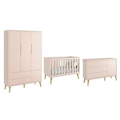 Conjunto de Quarto Theo 3 Portas 2 Gavetas MDF 133CM Rosa