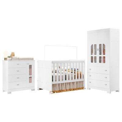 Dormitório Infantil New Katatau Guarda Roupa Cômoda Berço 2 Portas 3 Gavetas MDF Branco Fosco Reller