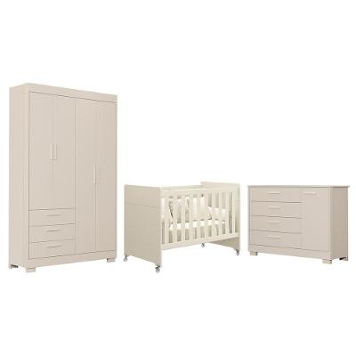 Dormitório Infantil Guarda Roupa Cômoda e Berço Evolution MDF Colchão Areia Fosco