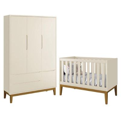 Conjunto de Quarto Classic 3 Portas 2 Gavetas MDF Areia Fosco com Pés Amadeirado Reller Móveis