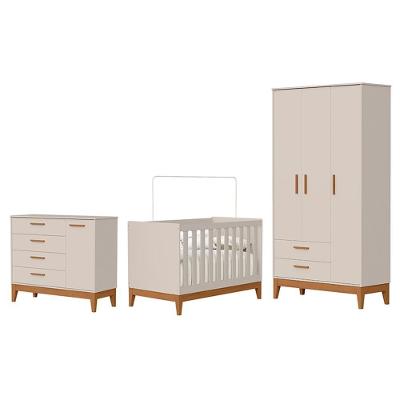 Dormitório Infantil Flip Guarda Roupa Cômoda e Berço MDF Areia Fosco Reller Móveis