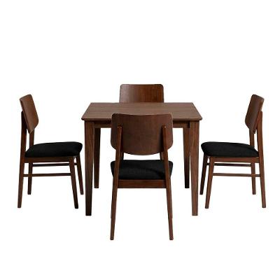 Conjunto de Mesa com 4 Cadeiras Tampo MDF Encosto Madeira Macchiato Preto 80x80 Ágape