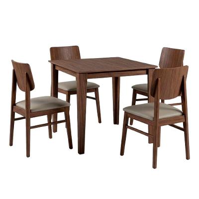 Conjunto de Mesa com 4 Cadeiras 4 Lugares Tampo em MDF Encosto em Madeira Capuccino 80CM Ágape