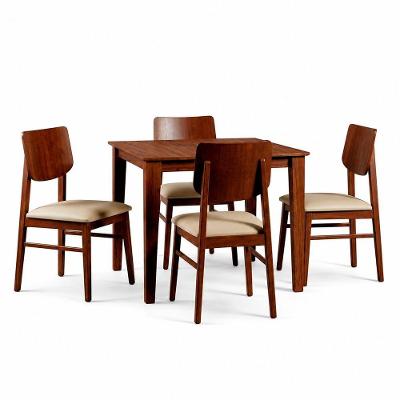 Conjunto de Mesa com 4 Cadeiras 4 Lugares Tampo em Madeira Encosto em Courino Macchiato Bege 80CM