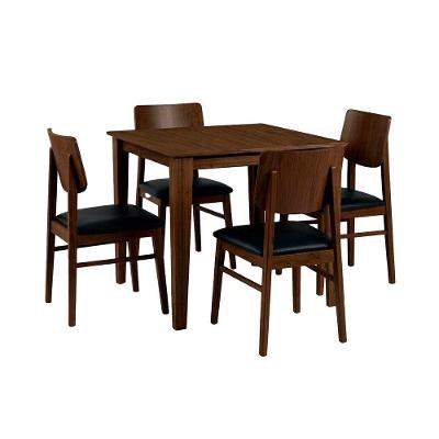 Conjunto de Mesa com 4 Cadeiras 4 Lugares Tampo em Madeira Encosto em Courino Castanho Escuro 80CM