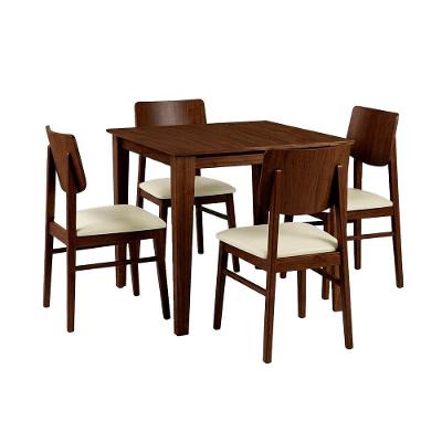 Conjunto de Mesa com 4 Cadeiras 4 Lugares Tampo em Madeira Bege 80CM Ágape