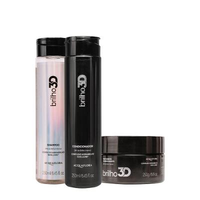 Kit de Tratamento Capilar Brilho 3d Home Care Fios Mais Macios e Alinhados Shampoo 250ml