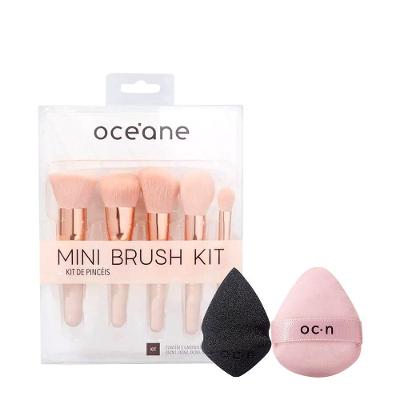 Kit de Pincéis e Esponjas de Maquiagem Mini 5 Pincéis Rosa Oceane