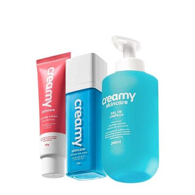 Kit de Skincare Creamy Gel de Limpeza Ácido Glicólico Calming Cream com Hidratação 3 Produtos