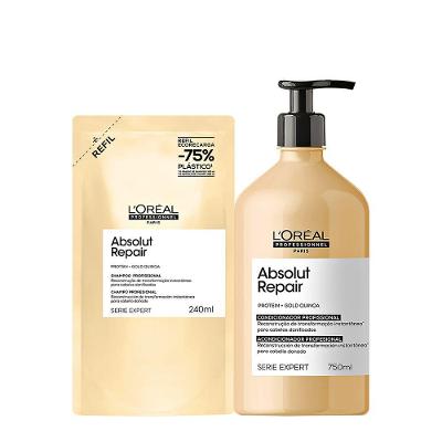 Kit de Tratamento Capilar Absolut Repair Gold Duo Refil Nutritivo e Reparador 240ml e 750ml L'Oréal