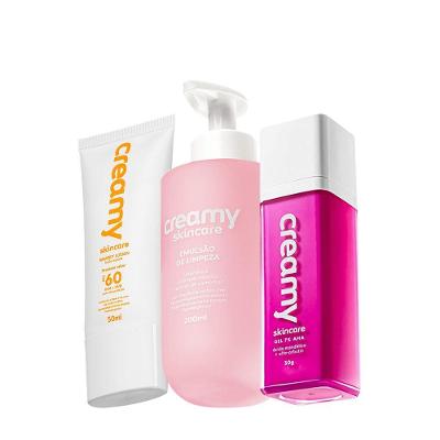 Kit Creamy Skincare Emulsão de Limpeza Mandélico FPS60 Protetor Solar e Ácido Mandélico