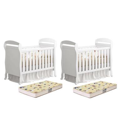 Kit Gêmeos Berço Mini Cama Danny com Colchões Supreme Branco Fosco