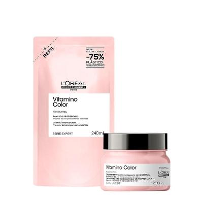 Kit de Tratamento Capilar Vitamino Color Shampoo Refil Máscara L'Oréal Paris 240ML e 250ML