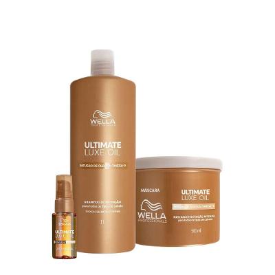 Kit de Tratamento Capilar Ultimate Luxe Oil Nutrição Profunda Redução de Frizz 3 Produtos Wella