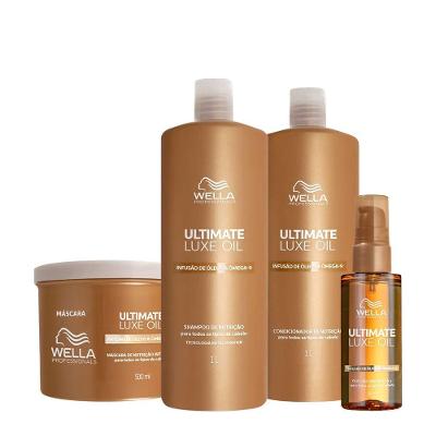 Kit de Tratamento Capilar Ultimate Luxe Oil Shampoo Condicionador Máscara e Óleo 1L 500ml Wella