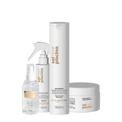 Kit de Tratamento Capilar Sol Mar Piscina Shampoo 300ML Máscara 250G Leave-in 120ML Óleo 100ML