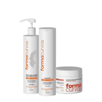 Kit de Tratamento Capilar Forma Curvas Shampoo Creme de Pentear e Gelatina Acquaflora 500ML 480ML
