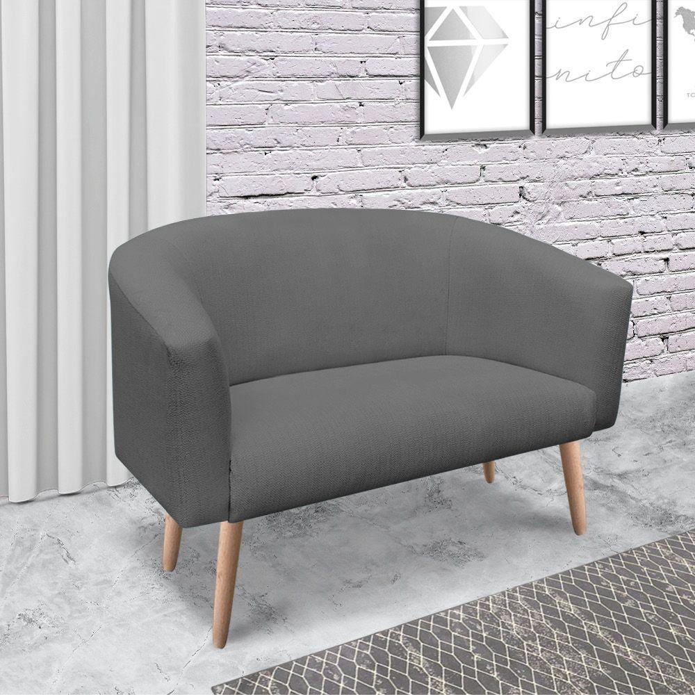 Namoradeira Stella 02 Lugares Stella Linho Grafite A26 Pés Palito Natural - D'Rossi - 2