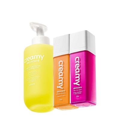 Kit Skincare Limpador Glicerinado Vitamina C Mandélico Limpeza Suave Hidratação Intensa Creamy