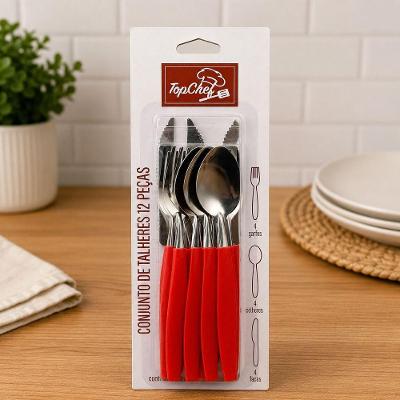 Conjunto de Talheres 12 Peças Vermelho para Mesa 4 Pessoas Top Rio Comercial
