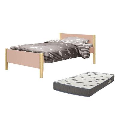 Cama Solteiro Simba com Colchão D33 MDF Rosa Fosco Reller Móveis