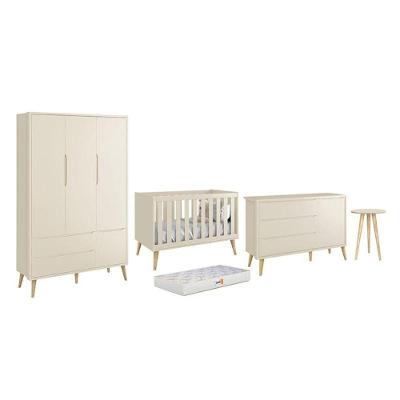 Conjunto de Quarto Theo com Guarda Roupa Berço e Colchão MDF Areia Fosco Reller Móveis