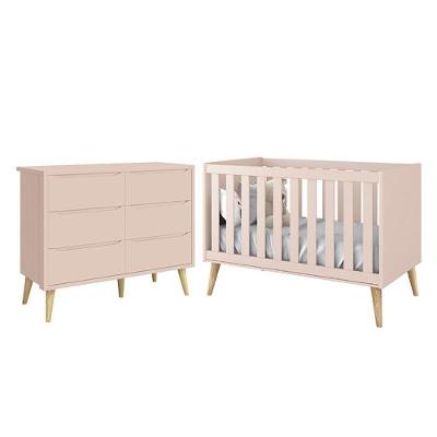 Conjunto de Quarto Theo 6 Gavetas MDF 116CM Rosa Fosco Reller Móveis