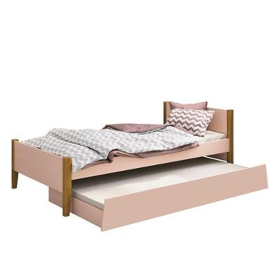 Bicama Solteiro Simba com Cama Auxiliar MDF Rosa Fosco Reller Móveis