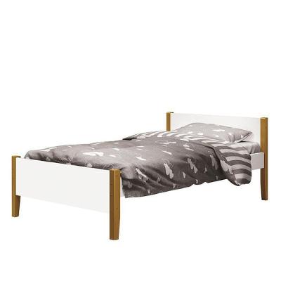 Cama Solteiro Simba com Pés de Madeira MDF Branco Fosco Reller Móveis