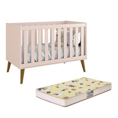 Berço Mini Cama Theo Retrô Transforma-se em Mini Cama Rosa Fosco Reller Móveis 70CM