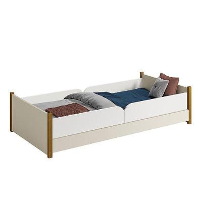 Cama Evolutiva Solteiro Ravi com Grade e Colchão MDF Areia Fosco Reller Móveis
