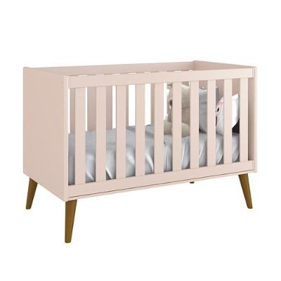 Berço Americano Mini Cama Theo Retrô MDF Rosa Fosco com Pés Amadeirado Reller Móveis