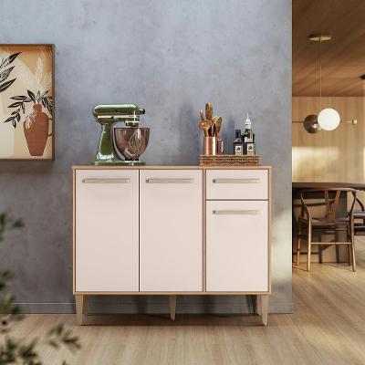 Balcão Mariah 3 Portas 1 Gaveta MDP 105CM Freijó-off White Cristal Nicioli Móveis